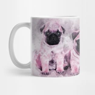 Pink Pug Puppies. Dog Watercolor Portrait 01 Mug